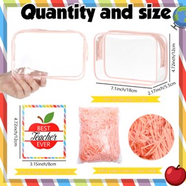 Kacctyen 12 Set Teacher Appreciation Week Gift, PVC Clear Makeup Bags with Zipper, Raffia and Teacher Week Appreciation Cards, Travel Cosmetic Bag, Graduation Retirement Gifts for Women