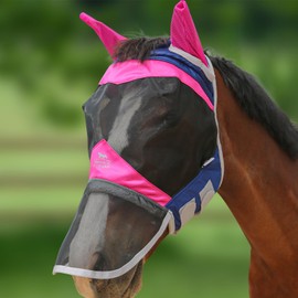 Harrison Howard UV-Proof Forelock Opening Reliable Protection Horse Fly Mask Long Nose with Ears Fuchsia/Navy L Full Size