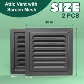 Memrita 2 Pcs 10 x 10 Inch Attic Vent with Screen Mesh, Metal Shed Vents, Gable Vents for Boost Ventilation, Louver Vent Grille for Attic, Garage, Ceiling, Black