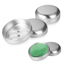 KWJEIULSOQ Soap Box Travel Waterproof Soap Dish with Drain, Soap Box Travel Solid Shampoo Storage Made of Aluminium Soap Holder, Soap Box Soap Box Metal (2, Round)