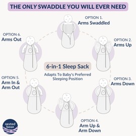Nested Bean Air 6-in-1 Adaptable Baby Sleep Sack - Unweighted - Comfort & Safety for Natural Sleep, Preferred Arm Position Reduces Startle Reflex, Better for Baby, NB (7-13lbs) Lavender