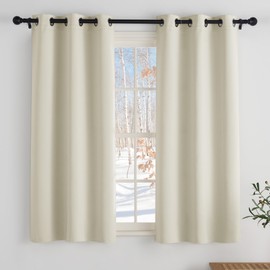 PONY DANCE Curtain Cold Protection and Heat-Insulating Eyelet Curtain Opaque Set of 2 H 137 x W 90 cm Short Living Room Curtains with Eyelets Thermal Curtains Light Beige