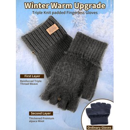 JYUYNY Fingerless Gloves, Fingerless Gloves, Cashmere Gloves, Winter Warm Knitted Gloves, Running, Cycling, Driving for Men and Women, darkgray