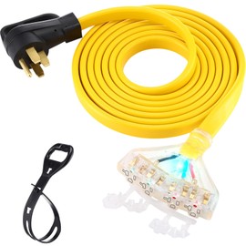 Tellegloww 15 FT Flat RV Generator Adapter Cord Compatible with NEMA 14-50P to 4 X 5-20R/5-15R, 50A to 110V 15/20 A Household Outlet Adapter, 4 Prong 10 Gauge RV Generator Extension Cord, ETL Listed