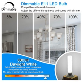 ZHENMING Updated Dimjmable E11 LED Bulb 100W 120W 150W Halogen Bulbs Equivalent,T4 COB Mini Candelabra LED Bulb Dimmable,Daylight White 6000K,15W 1500LM JDE11 120V 100W-150W LED Bulb,2 Pack