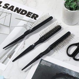 Pack of 3 Wig Hair Brushes, 3 Rows Wig Wire Brush Black Styler Brush Travel Size Metal Combs for Synthetic Wigs Detangling, Hairdresser, Beginners