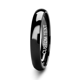 Tioneer 5mm Stainless Steel 316L Classic Plain Wedding Band Ring | High Polished | Personalize Engravings | Jewelry Box (Black, 8)