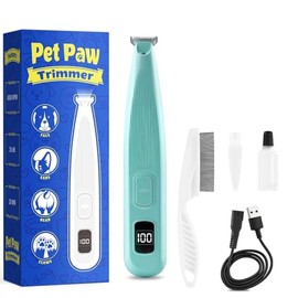 Pfotentrimmer für Hunde, Hundepfoten Trimmer mit LED-Licht, Pfoten Rasierer für Hunde mit 2-Gang, 50 dB Ultrageräuscharm, USB Hundeschermaschine Leise für Pfoten, Augen, Ohren, Gesicht-Grün