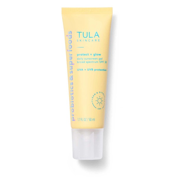 TULA Skin Care Protect and Glow Daily Sunscreen - Gel, Broad Spectrum SPF 30, Skincare-First, Non-Greasy, Non-Comedogenic and Reef-Safe with Pollution and Blue Light Protection, Regular, 1.7 fl oz.