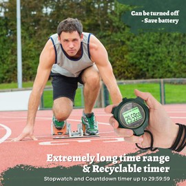 Luminous Stopwatch - Sports Stopwatch Timer with Clock Calendar Alarm, Handheld Digital Stopwatch with Lanyard, Hockproof Stop Watch for Coach Referee Sports Training Swimming Running (Green)