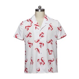 VintageCos Men's Kramer Lobster Shirt Button-Up White Tee Hawaiian Short Sleeves Casual Beach Shirts