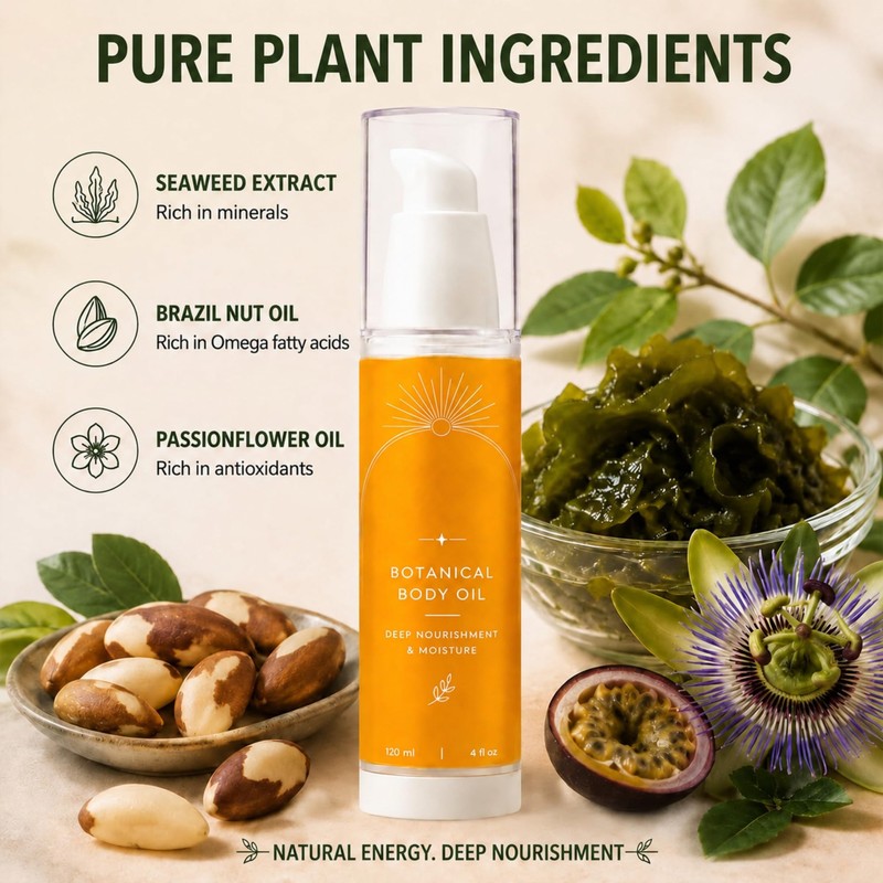 Botanical Body Oil with Wakame Algae, Passionflower Seed Oils &
