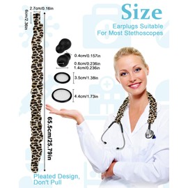 Plifal Elastic Stethoscope Cover Sleeve for Nurse Doctors Cuff Accessories - Leopard Print Pleated Design, Fits Most Dual-head Removable & Single-head Stethoscopes, Comes with Diaphragms and Earplugs
