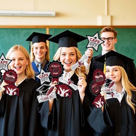 Graduation Party Centerpieces Maroon Black 2025,Table Decor,12 pcs, 6 Styles, Burgundy Silver Black Graduation Decorations Class of 2025/Table Congrats Class of 2025 Centerpieces Maroon