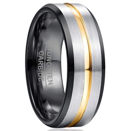 NUNCAD Men’s/Women’s Tungsten Carbide Ring, 4/6/8/10 mm, Fashion Jewellery, Wedding/Engagement Rings, Couple or Friendship Ring, Black, Blue, Gold, Rose Gold, Size 47–80 mm (15–25.4), Tungsten