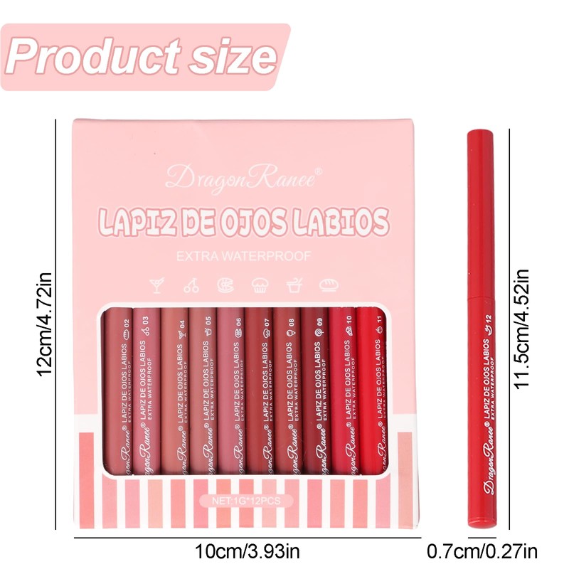 12 Colours Lip Liner Set, Matte Lip Liner Pen, Lipstick