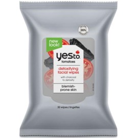 Yes To Face Wipes for Women and Men, Charcoal Facial Cleansing Wipes for use as a Make Up Remover, Cleaning, Soothing, Tomatoes (Pack of 1)