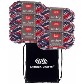 Red Heart Scrubby Americana E833-0987 (6-Skeins - Same Dye Lot) Worsted Medium #4 Polyester Yarn for Crocheting and Knitting with Project Bag