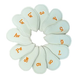 Leather Golf Headcovers Irons Set 12 Pcs Club Iron Head Covers in White