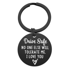 iJuqi Drive Safe Keychain Boyfriend Gift - Valentine's Day Gifts for Him Men Funny New Driver Keyring Cute Boyfriend Husband Gifts from Girlfriend Wife
