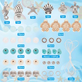 SUNNYCLUE 6pcs in 1 Box 8mm Summer Ocean Turtle Charm Bracelet Ocean Sea Star Star Beads Bracelet Sea Beads Turtle Bracelet Sea Life Power Stone Turtle Design Hawaiian Bracelet Hawaiian Bracelet