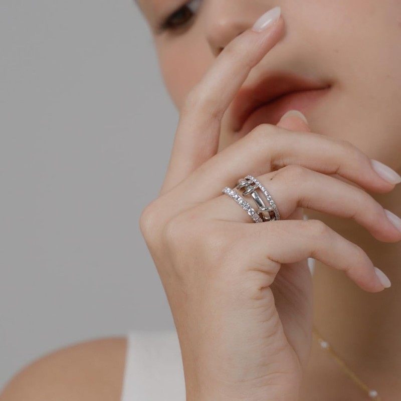 MINDDHA 14K White Gold Plated Interlocked Stackable Rings for Women