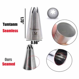 2Pcs 1meters Nozzle Open Star Piping Tip, Large Seamless Stainless Steel Icing Piping Nozzle Tip #1M