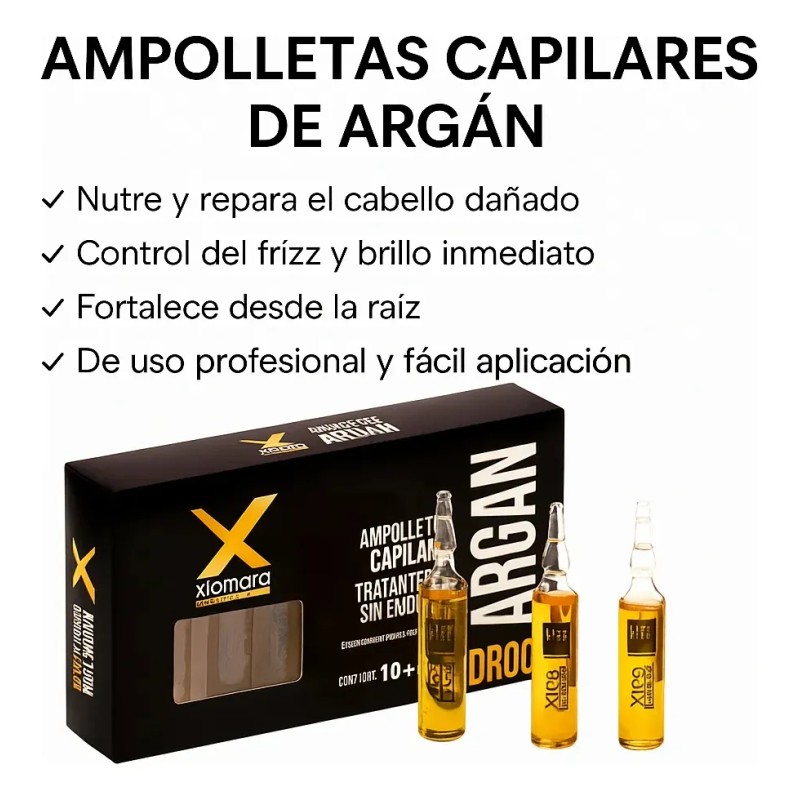 Xiomara Argan Drop Ampolleta Efecto Reconstructor Capilar Sin Enjuague 12pzx10ml