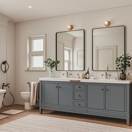 OBESTIK 24x30 Black Bathroom Mirrors for Over Sink, Rectangle Bathroom Vanity Mirror for Wall, Modern Metal Frame Rectangular Mirror for Restroom Powder Room Toilet, Shatterproof, Tempered Glass