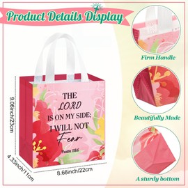 HunnmingRe 32 Pcs Christian Gift Bags Bulk Bible Verse Gift Bags with Handle Religious Baptism Reusable Non Woven Tote Bags for Women Wedding Birthday First Communion Baptism(Floral)
