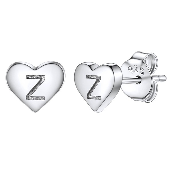 Studs Earrings for Women, S925 Sterling Silver Heart Initial Letter