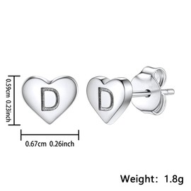 Delicate S925 Silver Heart Pendant Earrings Gift 26 Letter Initial A-Z Stud Erarrings For Women Girls Mum Daughter Sisters Friends Lover Birthday Christmas Party Silver Jewellery (D)