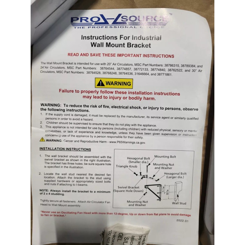 prosource Wall-mounted bracket Kit For 20" - 30" Fan Head