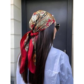 Head Scarf for Women Red Silk Bandana Pirate Costume Accessories, Pirate Head Scarf for Hair Wrapping and Sleeping 35 Inches