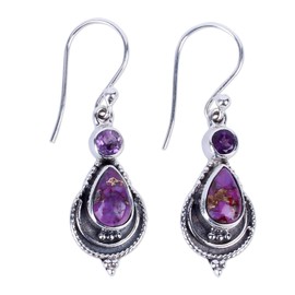 coadipress Vintage Crystal Teardrop Earrings for Women Fashion Bohemian Retro Colorful Natural Gemstone Drop Dangle Earrings Sparkly Jewelry Gift (Purple Waterdrop)