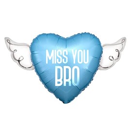 Miss You Bro Heavenly Balloons heart shaped with angel wings (Blue)