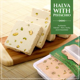 Abdurrahman Tatlıcı Halvah with Pistachio, 10.6oz, Turkish Halva, Tahini Halva, Pistachio Halva Candy, Traditional Sesame Halvah Dessert, Vegan, Gluten Free Halva, Non-GMO, Halwa, Halawa