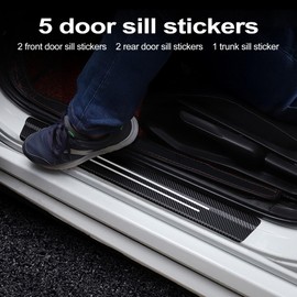 Door sill Protector, Car Door Entry Guard, Carbon Fiber Wrap Scratch Protection (for All car Models) 5PC Car Door Edge Guards, Door sill Trim (Black)