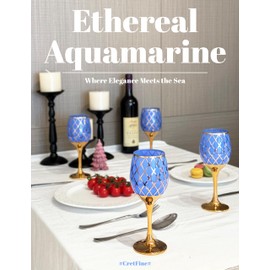 CretFine Cobalt Blue Wine Glass, Blue Glasses, Blue Wine Glass Set of 2, Wedding Goblets Glasses, Birthday Gifts, Art Deco Two Pack (12oz)