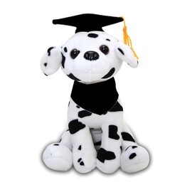 Plushland Cuddly Dog Toy, Customize Each Dog with Your School Logo on Its Black Bandana for Graduation Day (Graduation Dalmatian)