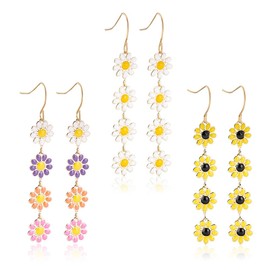 ANATTASOUL 3 Pairs of Daisy Earrings Dangle Flower Earrings for Women Sunflower Flower Earrings Summer Earrings for Women Spring Earrings Long Earrings Holiday Earrings, Iron