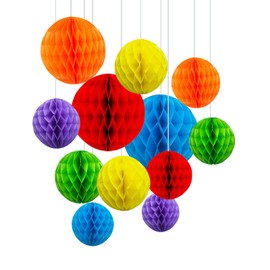 ZYOOO 12 Pieces Tissue Paper Honeycomb Balls Colorful Party Decoration Kit, Paper Pompom Set 6 Colors of 15.3 cm, 25.4 cm