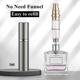 Aurdox Parfümzerstäuber, nachfüllbare und tragbare Parfümflasche für Reisen, 5 ml, kleine Sprühflaschen mit Bodenpumpe, Spender für Damen und Herren, auslaufsicher und luxuriöses Design (grau)