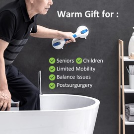 TAILI Shower Grab Bar for Shower, Suction Cup Grab Handles for Seniors, Bathroom Safety Handle, No Drilling Removable, Blue, 12 Inch