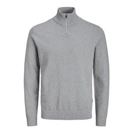 JJ REBEL Men's Jrebcallum Knit Half Zip, Light Grey Mix, S