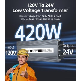 24V 420W Low Voltage Transformer, IP67 Waterproof Outdoor LED Power Supply Driver, AC 100-130V to DC 24V Converter Power Adapter for Indoor Outdoor LED Light, Computer, Landscape Lighting Project
