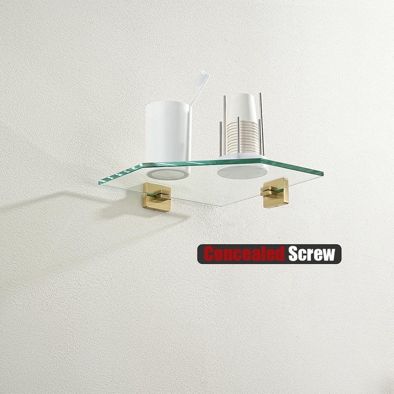 JQK Corner Glass Shelf, Brushed Gold Bathroom 304 Stainless Steel