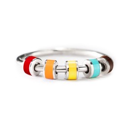 STORYJEWELLERY Fidget Ring, 925 Sterling Silver Anxiety Rings for Women, Spinner Ring, Silent Spinning Silver Stress Rings, Enamel Fidget Jewelry, Gifts for Women, Size 6