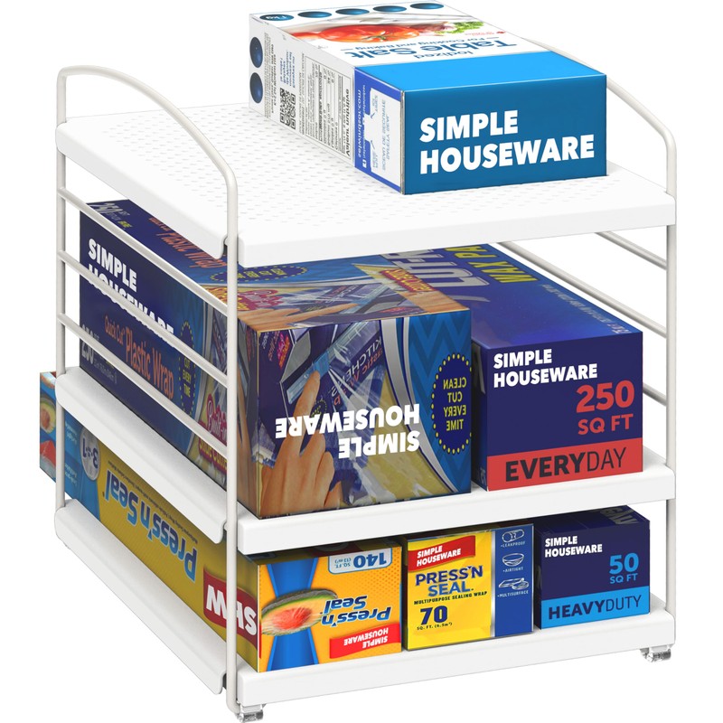 Simple Houseware Kitchen Wrap Organizer Storage Height Adjustable Rack, White