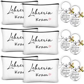 Xuniea 6 Sets Thank You Gift Set for Teacher 6 Teacher Kram Cosmetic Bag 6 Key Rings with Bee Pendant Farewell Gift for Teacher Teacher Thank You Gift from Students, White, Unit size